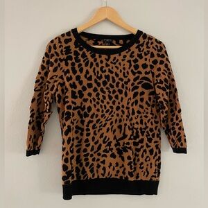 Talbots Animal Print 3/4 Sleeve Sweater - Black and Brown